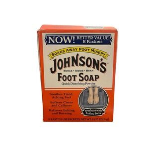 JOHNSON'S Quick Dissolving Powder Foot Soap 6 Packets OPEN BOX